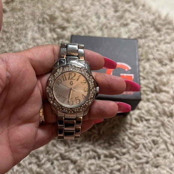 G by guess watch with heart bling around face. No stones missing. - Picture 2 of 5
